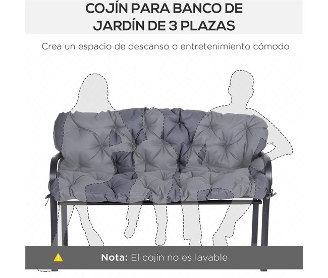 Almofada para Banco com Encosto Poliéster e Algodão Outsunny 150x98 Cinza