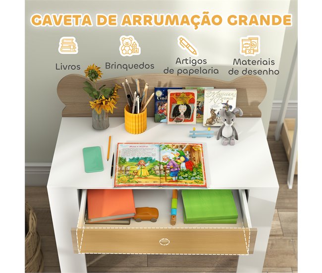 Secretária e Cadeira para Crianças MDF e Madeira de Pinho Castanho