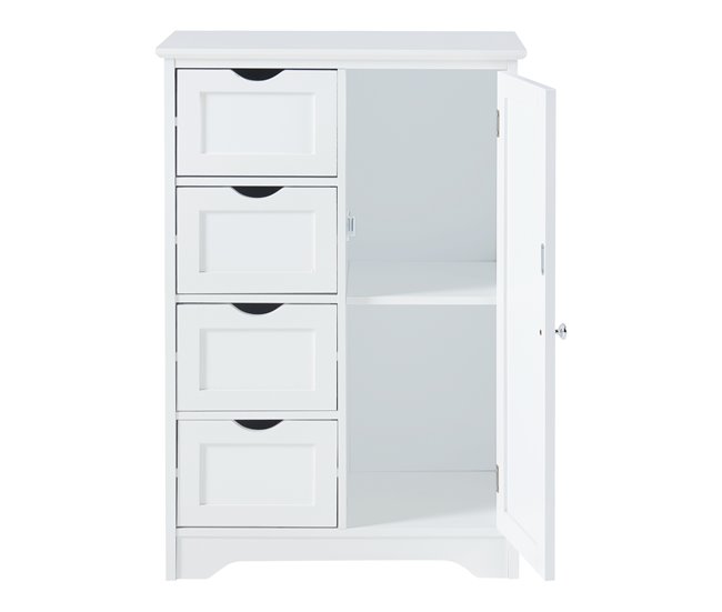 Armário de casa de banho Karlsøy com 1 porta 4 gavetas MDF rattan Branco