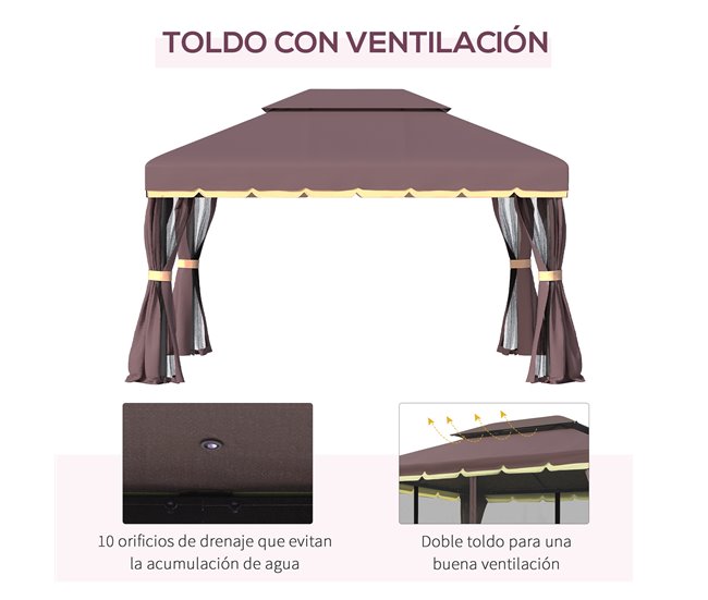 Pérgola de Jardim Alumínio e Poliéster Outsunny 390x290 Castanho