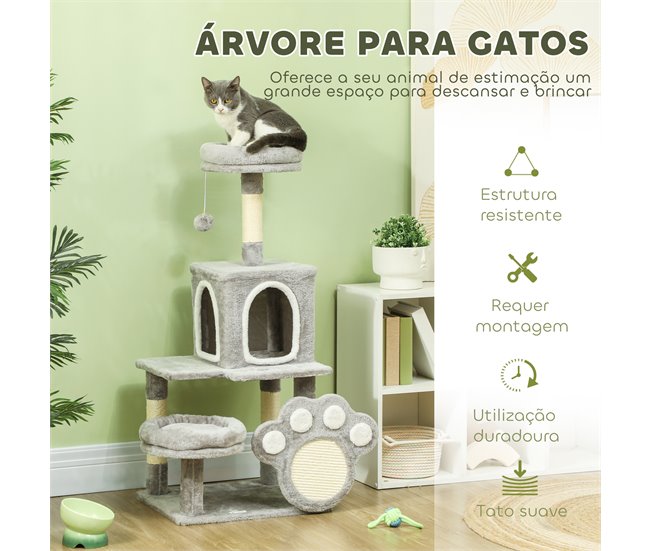 Arranhador para Gatos Melamina de Madeira e Sisal PawHut Cinza