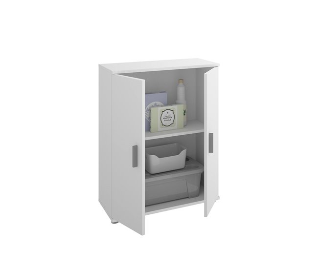 Armário multiuso com 2 portas com efeito madeira Branco