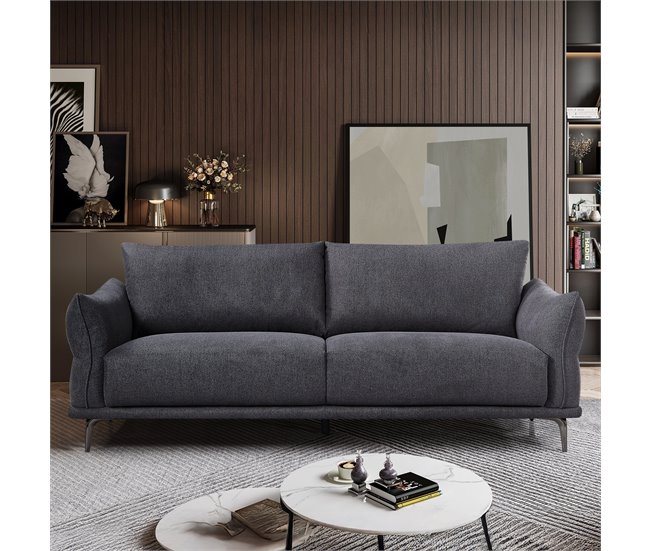 Sofá fixo de 3 lugares ALIX cor cinzento escuro Cinza Escuro