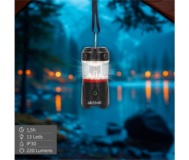 Aktive Lanterna LED 3 em 1 com tripé, USB e powerbank 220 lúmenes Preto