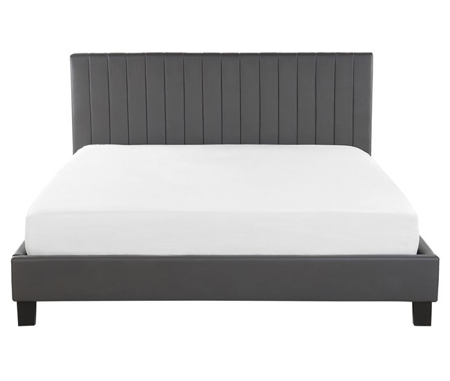 Beliani Cama com estrado Poliéster POITIERS 171x215 Cinza