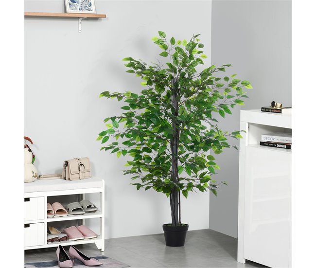 Árvore Artificial Ficus PE, PP, cimento e algodão lustroso Verde