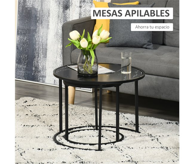 Conjunto de 2 Mesas Auxiliares Aço e MDF HOMCOM, casa - mesas 60x60 Preto