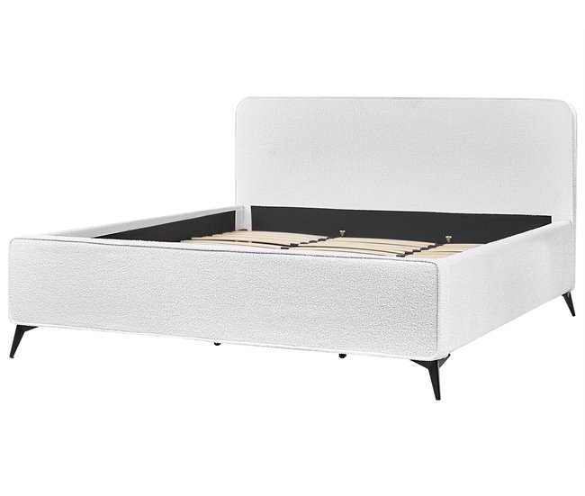 Beliani Cama com estrado Bouclé VALOGNES 192x220 Branco