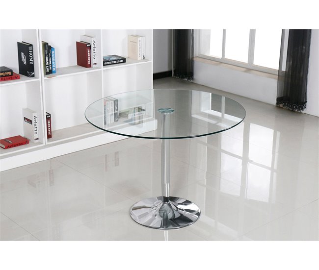 Pack Mesa Redonda de Vidro Temperado + 4 Cadeiras  Estilo Nórdico 90x90 Branco