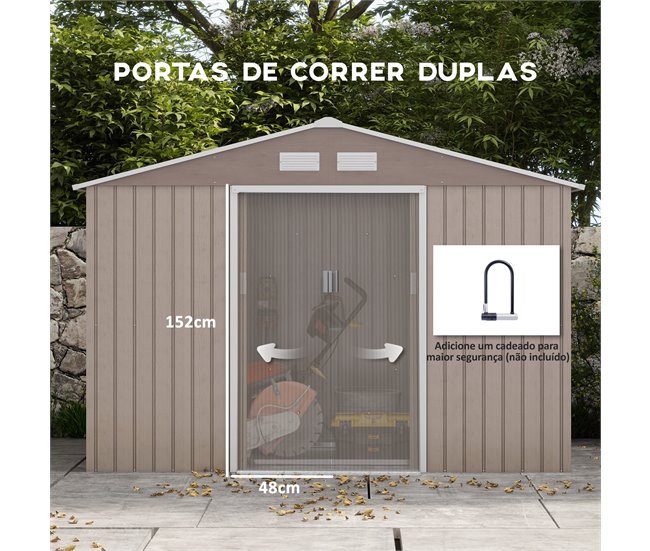 Abrigo de Jardim Aço Galvanizado e PP Outsunny Cinza