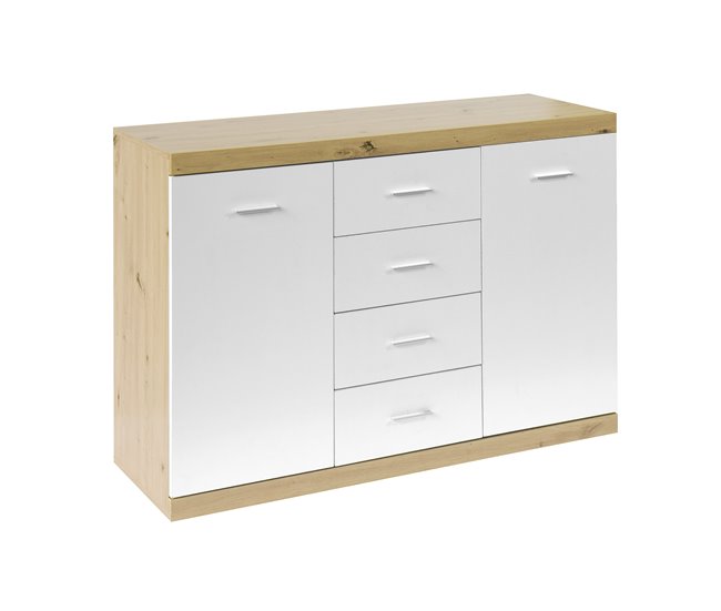Aparador ERVA 4 gavetas 2 portas branco carvalho Branco/ Madeira