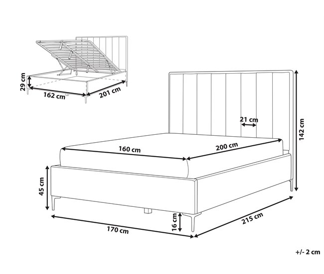 Beliani Cama com armazenamento Veludo SEZANNE 170x215 Rosa