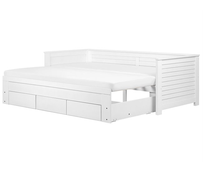 Beliani Cama com estrado Madeira de seringueira CAHORS 186x209 Branco