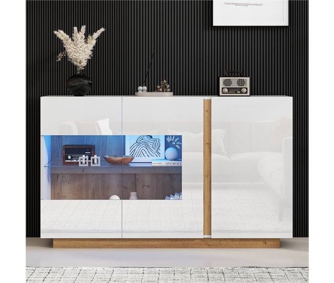 Aparador de painel de partículas com 3 portas Branco