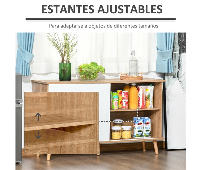Aparador de Cozinha MDF, Metal HOMCOM 130 Castanho