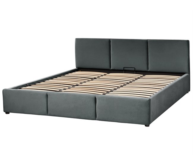 Beliani Cama com armazenamento Veludo BOUSSE 191x219 Bege