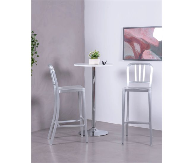 Banqueta de metal com encosto alto - Navi Army AlumÍnio