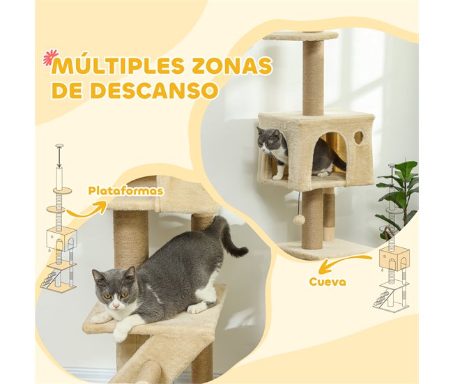 Arranhador para Gatos Aglomerado, Pelúcia e Juta PawHut Cru
