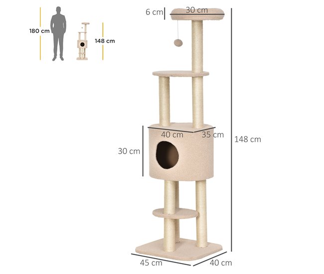 Arranhador para Gatos Aglomerado e Sisal PawHut Bege