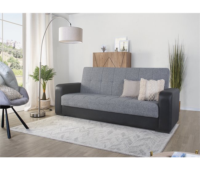 Sofá cama PRIMA  3 lugares preto cinza Preto / Cinza