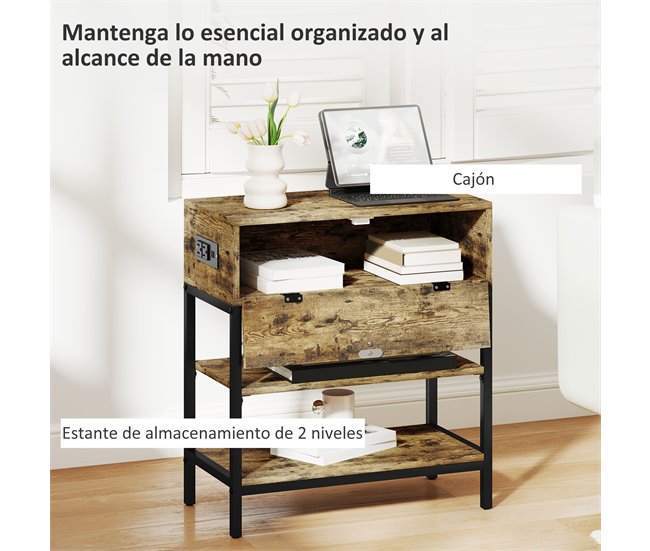 Mesa Auxiliar Melamina de Madeira e Metal HOMCOM, casa - mesas Vermelho