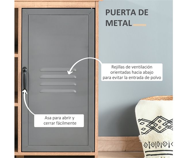 Aparador Melamina de Madeira, Metal HOMCOM 80 Cinza