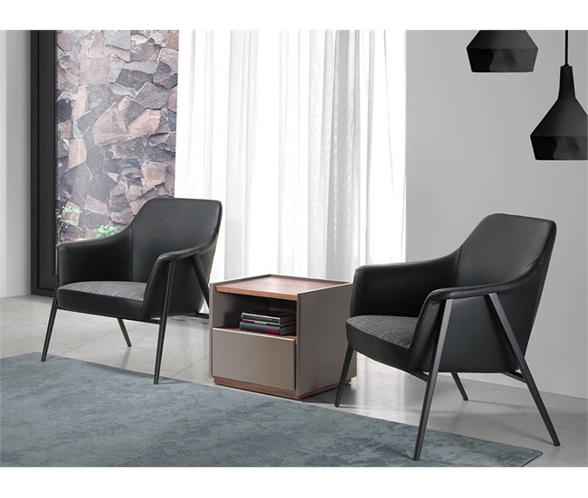 ANGEL CERDA Poltrona giratório em tecido cinzento e couro ecológico preto Cinza