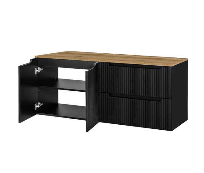 Móvel de casa de banho para lavatório Newport com 2 gavetas MDF 160 Preto/ Madeira