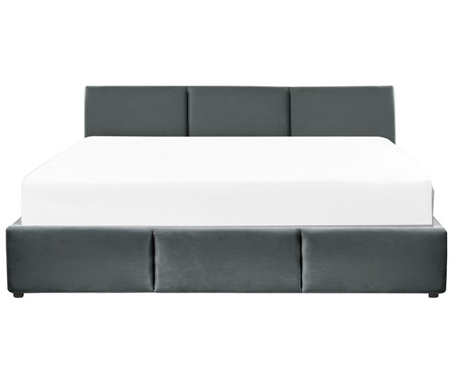 Beliani Cama com armazenamento Veludo BOUSSE 191x219 Bege
