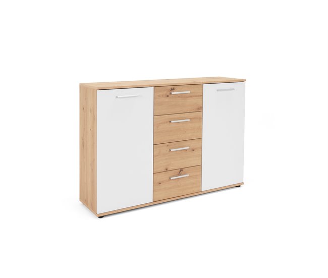 Aparador com 2 portas e 4 gavetas JACKY Branco/ Madeira