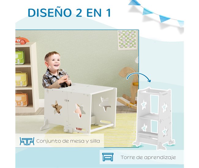 Torre de Aprendizagem MDF e Madeira de Pinho AIYAPLAY Branco