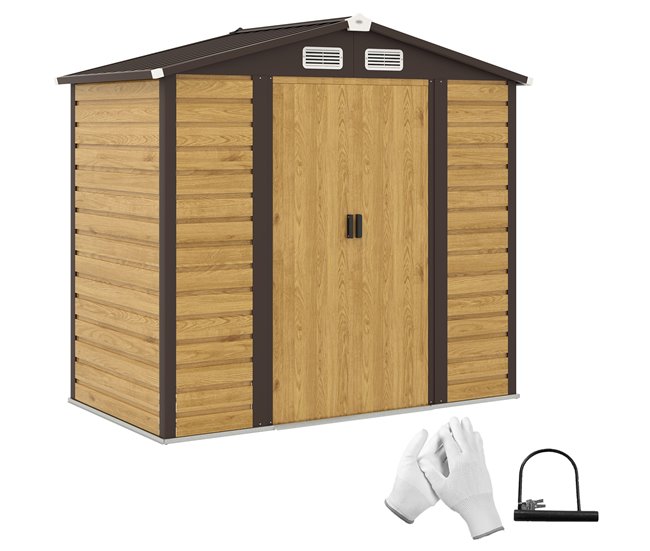 Abrigo de Jardim Aço Galvanizado Outsunny Castanho