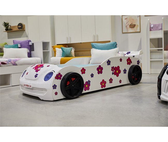 Cama carro HAWAI 90x190 cm com LED's à frente  Branco