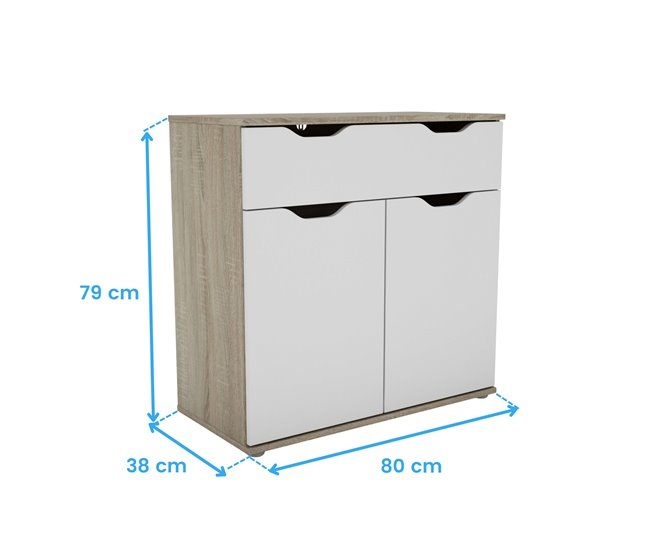 Aparador Parc para Sala com 2 Portas, 1 Gaveta e Prateleira Branco/ Madeira