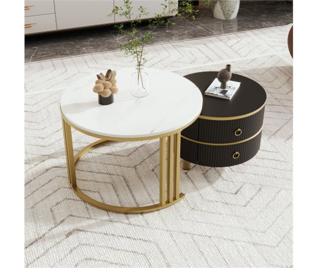 2 em 1, mesa de centro, mesa de sala, 2 gavetas 70x70 Branco