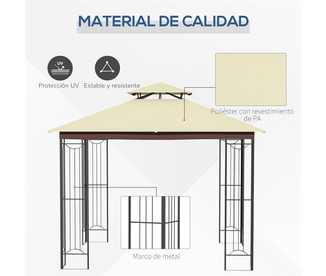 Pérgola de Jardim Aço e Poliéster Outsunny 297x297 Bege