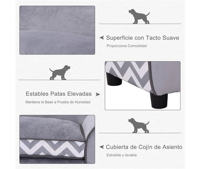 Sofá para Animal de Estimação Madeira, Esponja, PVC, Plástico Cinza