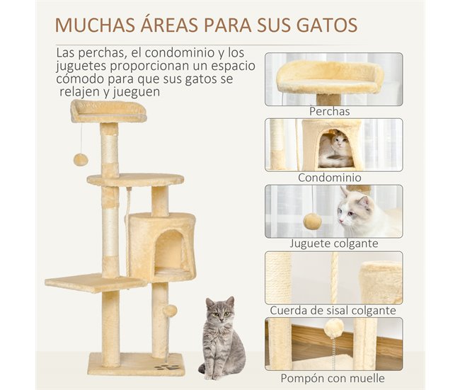 Arranhador para Gatos Aglomerado, Pelúcia e Sisal PawHut Bege