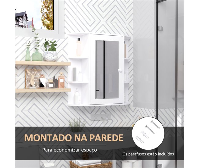 Armário com Espelho MDF e Vidro HOMCOM, casa - casa de banho 66 Branco