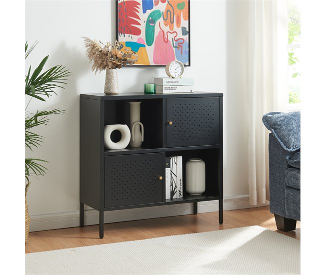 Aparador de aço Janakkala com 2 portas Preto
