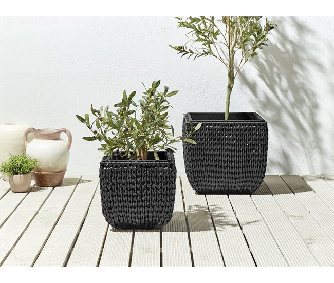 Beliani Conjunto de 2 vasos para plantas BERBERIS Preto