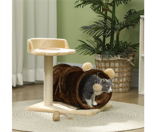 Arranhador para Gatos Melamina de Madeira, Pelúcia e Juta PawHut Castanho