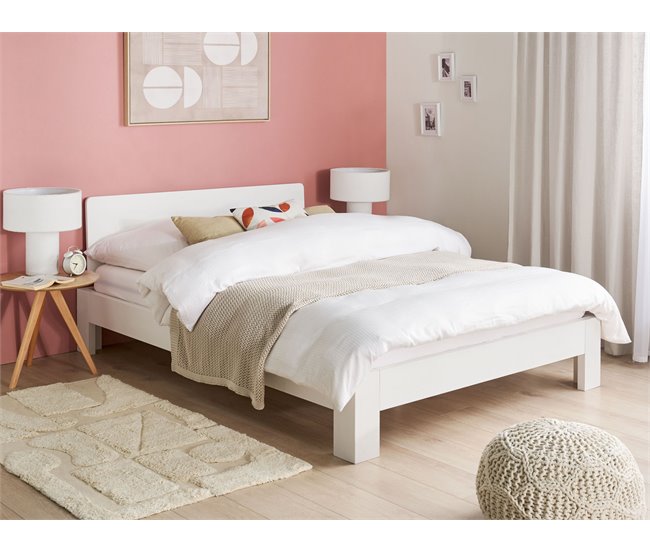 Beliani Cama com estrado Pinho ROYAN 147x207 Branco