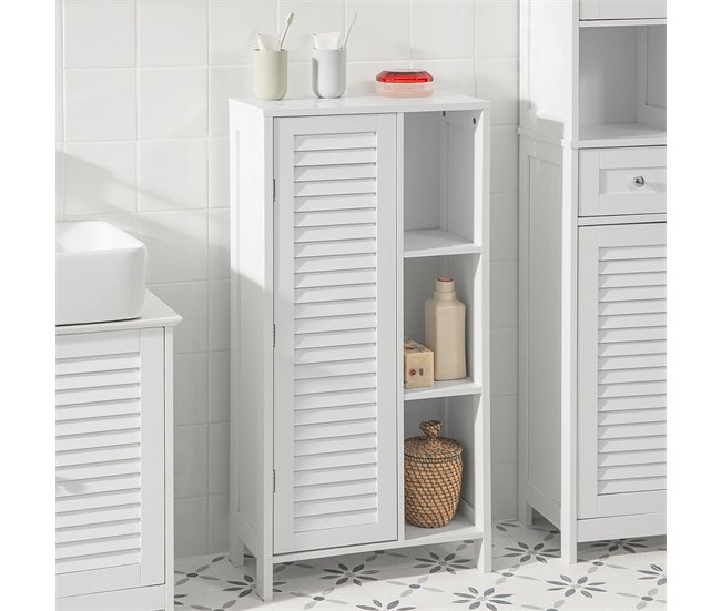 Armário de casa de banho 1 porta e 3 prateleiras BZR39-W SoBuy Branco