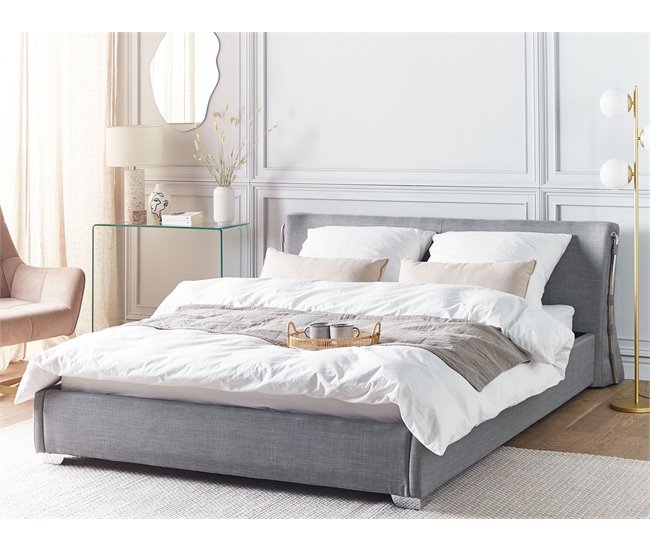 Beliani Cama com estrado Poliéster PARIS 195x228 Cinza