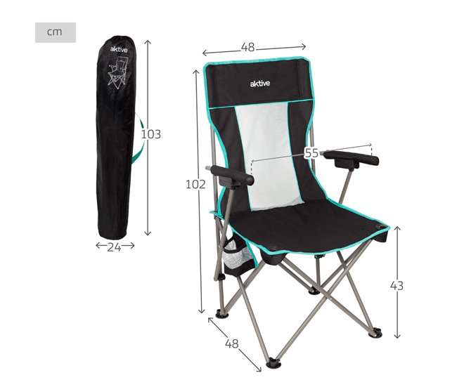 Aktive Pack de 2 cadeiras de praia 5 posições com almofada Preto