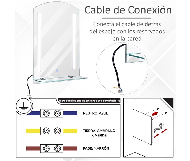 Espelho de Banheiro com LED Vidro, Alumínio kleankin 50x70 Prata