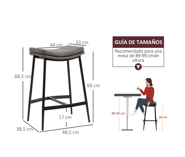 Bancos de Bar Poliéster, aço, espuma e contraplacado HOMCOM Cinza