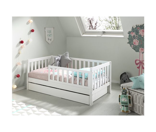 Cama Vipack Tod com estrado de molas e gaveta Branco