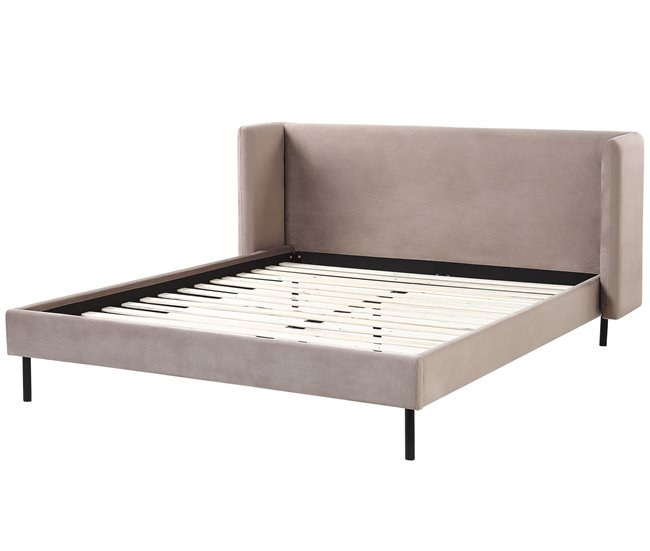 Beliani Cama com estrado Veludo ARETTE Cinza Escuro